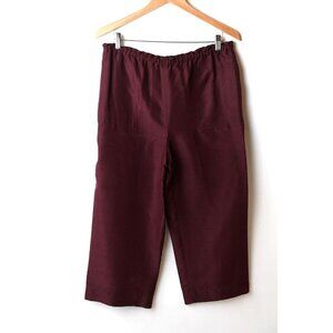 Vintage Via Seta 100% Silk Pants Size 10 Burgundy Loose Fit Wide Leg Cropped